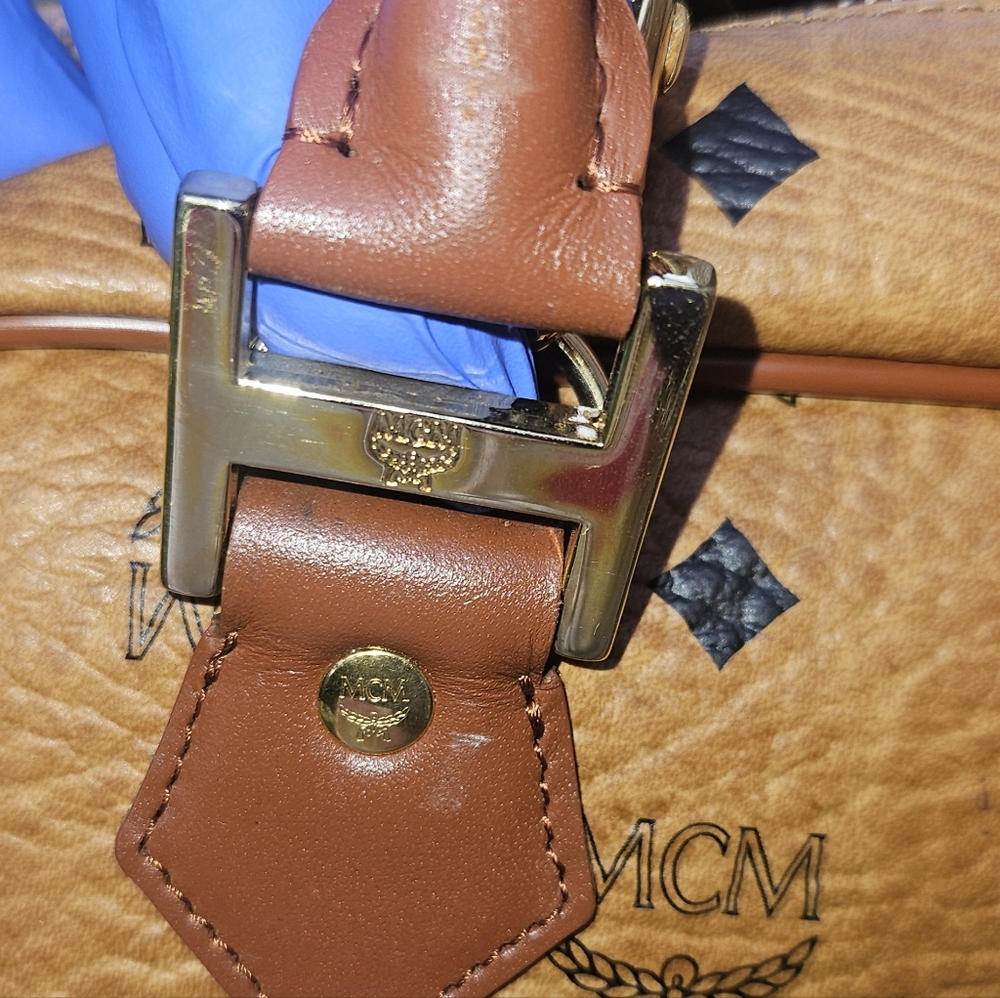 MCM Tan and Brown Satchel with Iconic Monogram and Gold Hardware W/ COA - Picture 15 of 16